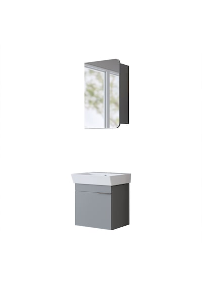 Likya Mdflam Tek Kapaklı Lavabolu 49 Cm Banyo Dolabı + Üst Dolabı, Mini Lavabolu Banyo Dolabı Takımı Kül Gri Likya Mdflam Tek Kapaklı Lavabolu 49 Cm Banyo Dolabı + Üst Dolabı, Mini Lavabolu Banyo Dolabı Takımı Kül Gri