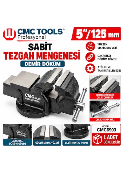 Sabit Tezgah Mengenesi Demir Döküm 5''/125mm Yüksek Sıkma Kuvveti Cmc6903