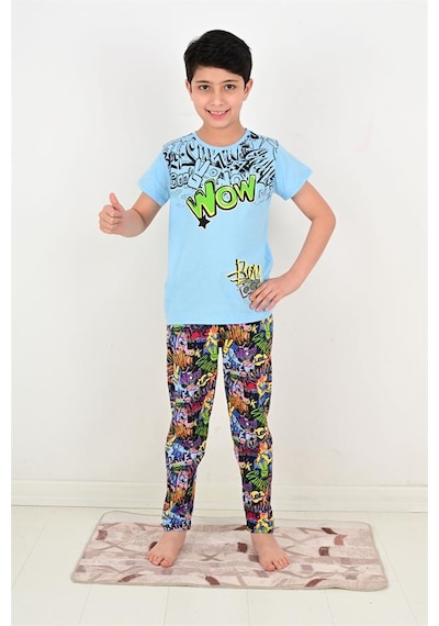 Vitmo erkek çocuk kısa kollu pijama takımı wow model mavi