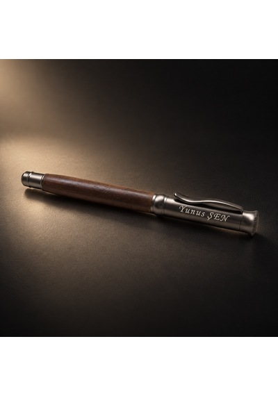Tesbihane Premium Roller Tükenmez Kalem - Mıknatıslı Şık Ahşap Kutulu - İsme Özel Yazılı - Mavi Mürekkep Gri