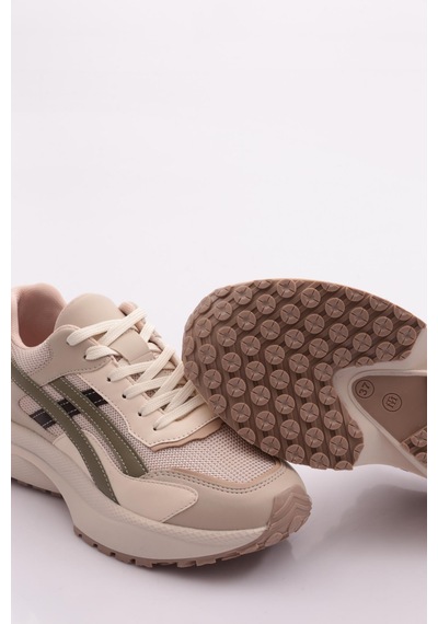 Dgn 83147 Kadin Sneaker Ayakkabi Bej Yeşil