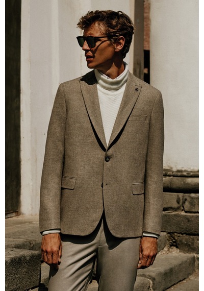 Ac&co Erkek Vızon Yünlü Regular Fit Normal Kesim Kırlangıç Yaka Kapak Cepli Ceket Vizon