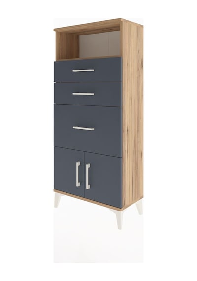 Arges Dolap Tek Raflı 3 Çekmeceli 2 Kapaklı 60x30x134 Çam-antrasit Atlas Çam