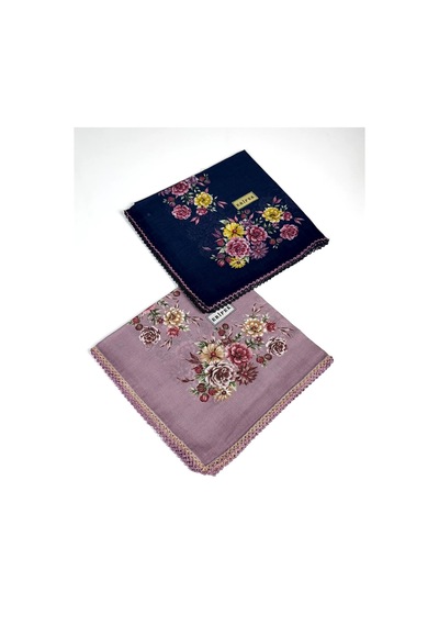 Eripek 2'li Paket Oyalı Pamuk Yazma 6594 Lacivert-pudra