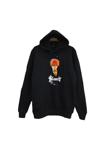 Bleach Baskılı Kapüşonlu Sweatshirt Siyah