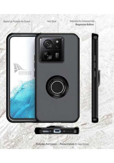 Xiaomi 13t Uyumlu Kılıf Yüzüklü Standlı Extra Darbe Koruma Sert Silikon Kapak - Lacivert Lacivert