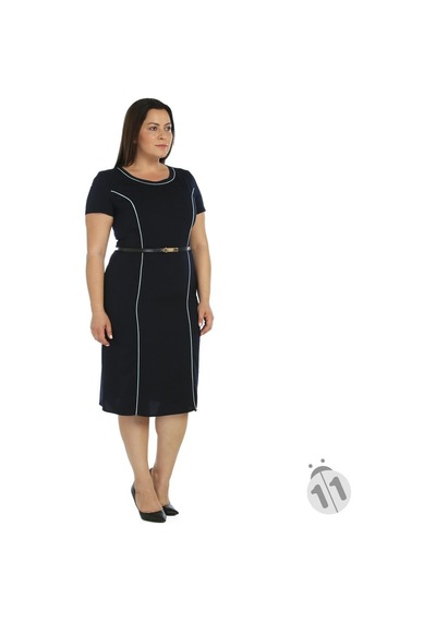 4084Lm-Nidya Moda Büyük Beden Elbise Biyeli Krep Lacivert