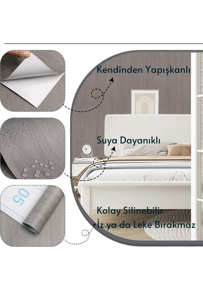 Technosmart 60 100cm Kendinden Yapışkanlı Balıksırtı Desenli Premium Duvar Kağıdı Masa Dolap Kaplama Vizon