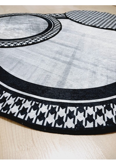 Kaz Ayağı, Pamuk Dokuma Taban Yuvarlak Banyo Halısı 100x100-60x60-40x60 Cm 3 Lü Set Arb8073 Çok Renkli