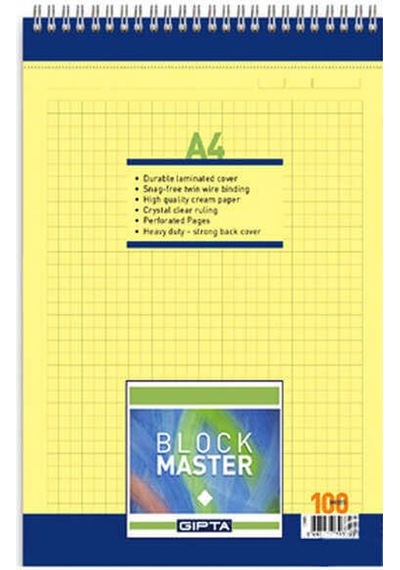 Gıpta Block Master Spiralli Kareli Bloknot A4 100 Yaprak