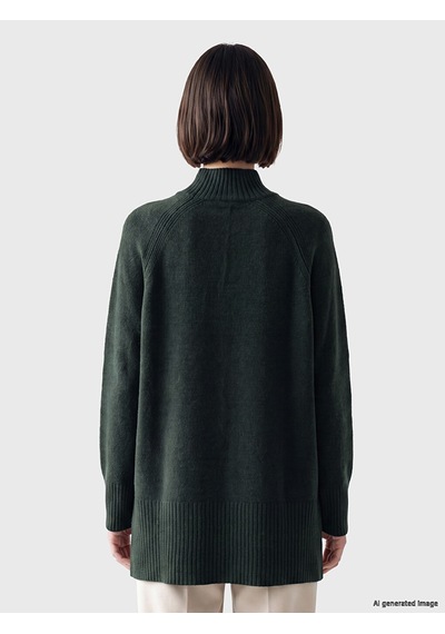 Lcw Modest Yeşil Yarım Balıkçı Yaka Oversize Kadın Triko Tunik Xl-2xl