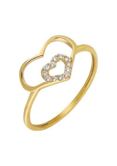 Zirkon Taşlı Iç Içe Kalp Tasarım Gold Renk 925 Ayar Gümüş Bayan Y (499798339)