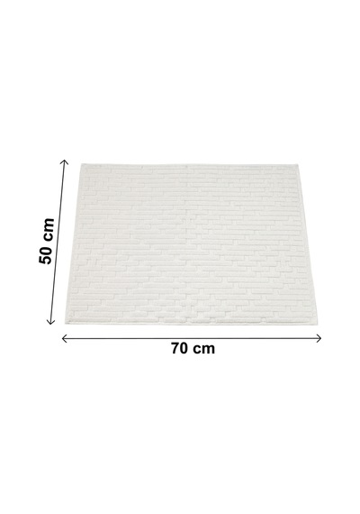 Tuğla Desenli 2li Ayak Havlusu - 50x70 Cm - Su Emici Banyo Paspası Seti - Beyaz Beyaz