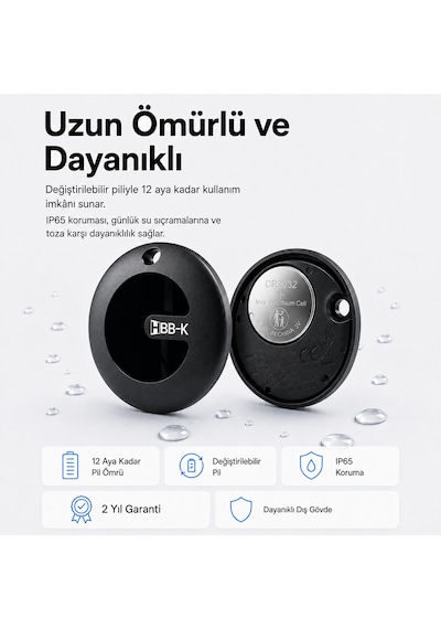 Hbb-k Hi Tag Akıllı Takip Cihazı Sadece Apple Uyumlu Uyumlu Siyah 2'li