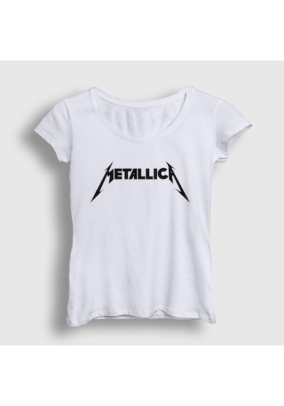 Presmono Kadın Logo Metallica T-shirt Beyaz