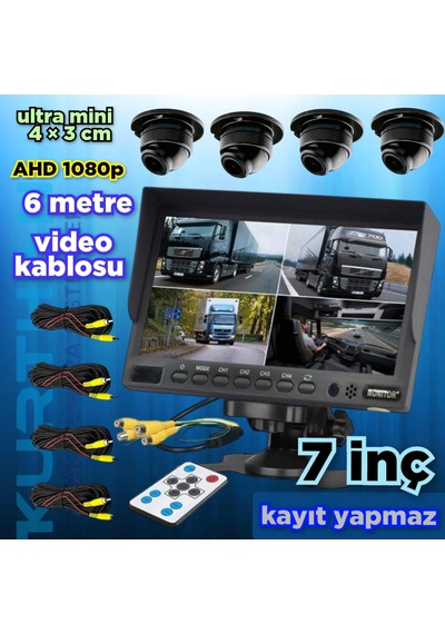 Kayıtsız 7 İnç Monitör Ve 4 Adet Ahd 1080p Go-1058 Kamera 12 V