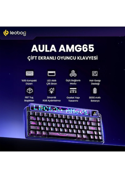 Leobog Amg65 Mekanik Gaming Oyuncu Klavyesi Led Matrix Ekranlı Jasper Switch Rgb Hot Swap Siyah