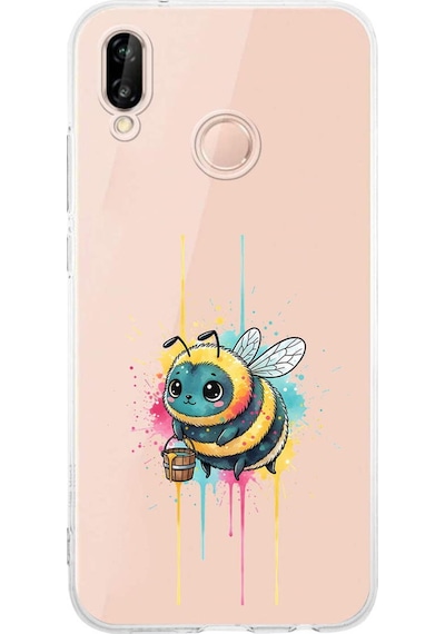 Huawei P20 Lite İle Uyumlu Splash Arı Tasarımlı Şeffaf Silikon Kılıf Şeffaf