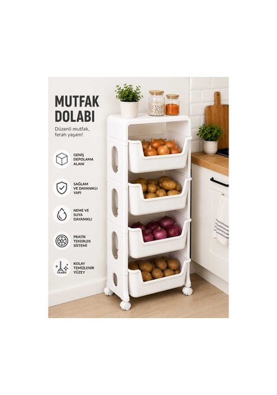 Orenge Sebzelik Patates Soğan Sepeti Çok Amaçlı Raf 4 Katlı Mutfak Rafı Organizer Beyaz Diğer
