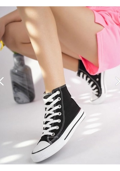 N Moda Unisex Keten Ayakkabı Spor Ayakkabı Günlük Sneakers Uzun Siyah