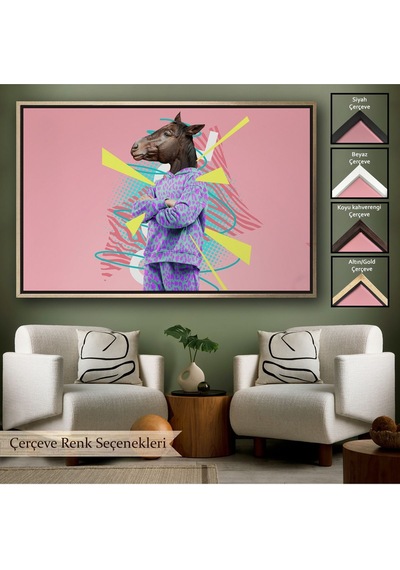 Miyrem^ Canvas Serie At Kafalı İnsan Tablosu-7256