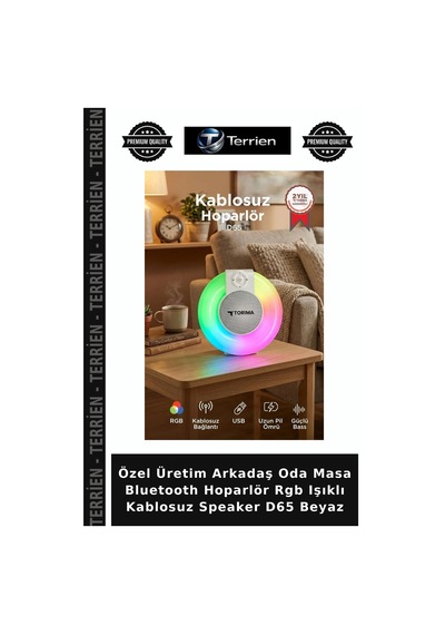 Özel Üretim Arkadaş Oda Masa Bluetooth Hoparlör Rgb Işıklı Kablosuz Speaker D65 Beyaz