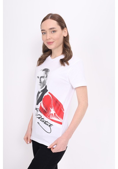 Toontoy Unisex Atatürk Baskılı Tişört 23093 Beyaz