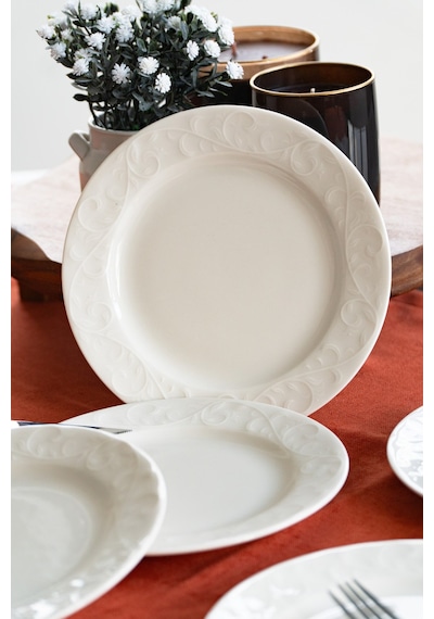 Bahar 6'lı Porselen Pasta Tabağı Seti Beyaz