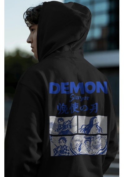 Sevbano Demon Slayer Kimetsu No Yaiba Sırt Baskılı Unisex Oversize Premiu Siyah