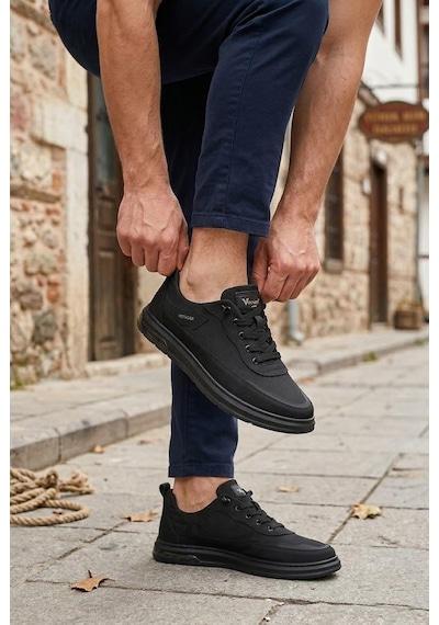 Pepita E386 Rahat Hafif Keten Özel Tasarım Spor Sneaker Erkek Ayakkabı Siyah