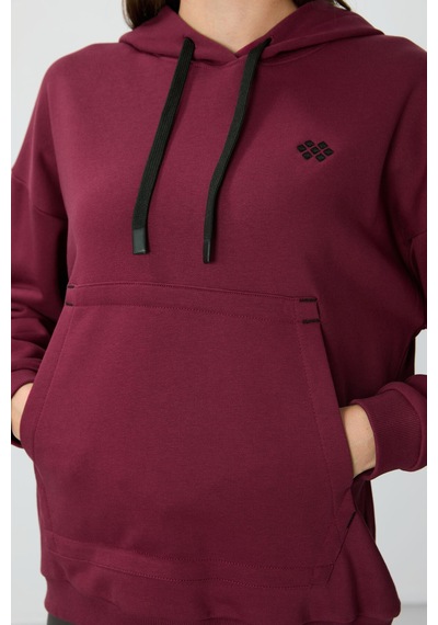 Tommy Life Erguvan Kompakt Pamuklu Kalın Pürüzsüz Dokulu Kapüşonlu Oversize Fit Kadın Sweatshirt - 97291 Mor