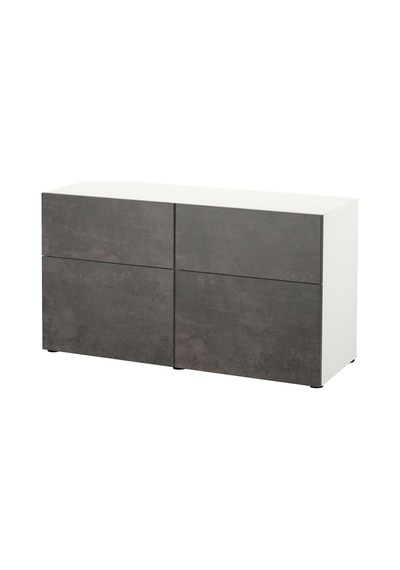 Dolap Kombinasyonu, Beyaz-koyu Gri Taş Görünümlü, 120x42x65 Cm, Kallvıken, Çıt Çıt Raylı Gri