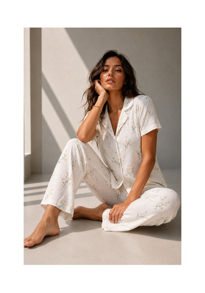 Fit Women Kadın Klasik Doğal Düğme Gece Çok Renkli Pijama Takımı