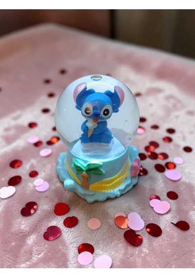 9cm-6cm Dondurmalı Figürlü Işıklı Stitch Kar Küre 9x6