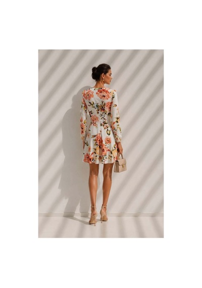 Lior Design Kadın Trend Model Kruvaze Yaka Mini Uzun Kollu Abiye Elbise Çok Renkli