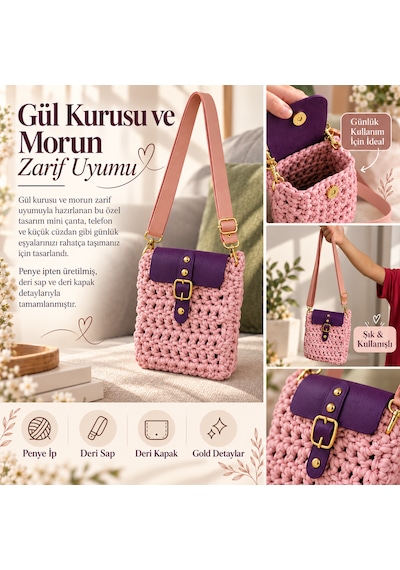 Gül Kurusu & Mor Mini Penye Çanta Gülkurusu