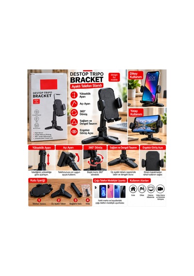 Yt-al32 Ayaklı Masaüstü Telefon Standı 360 Döner Yükseklik Ve Açı Ayarlı Telefon Tutucu Siyah - 936461329 Siyah
