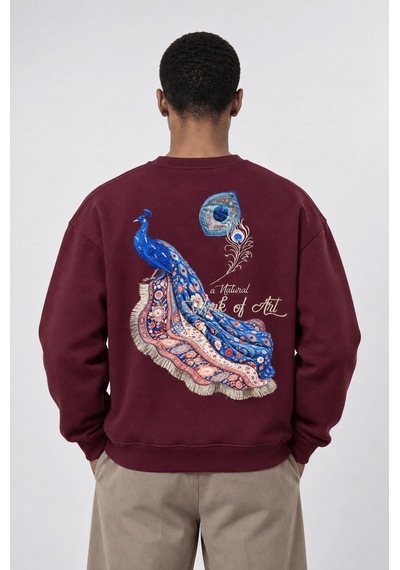 Respire Erkek Natural Patch Detaylı Oversize Sweatshirt Bordo
