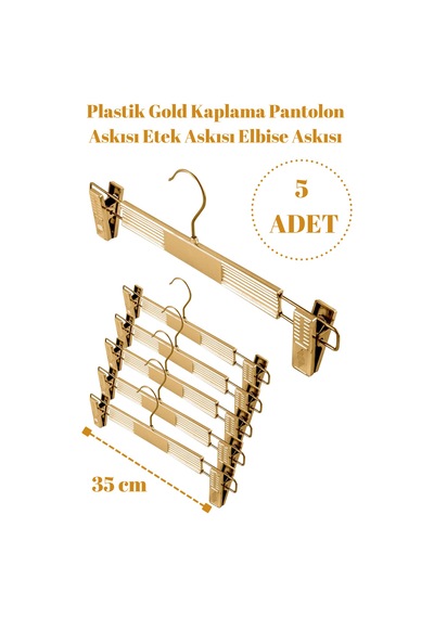 Pantolon Etek Askısı Plastik Gold Kaplama 5 Adet Diğer