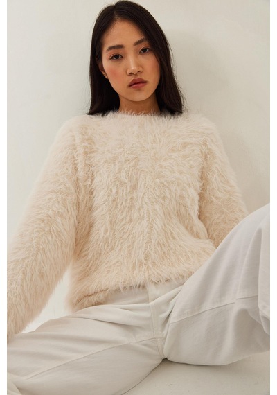 Shade Kadın Tüylü Oversize Kazak 241205 60261212 - Krem