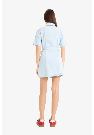 DeFacto Polo Yaka Düğmeli Kuşaklı Kısa Kollu Mini Jean Elbise E1287AX25SMNM39