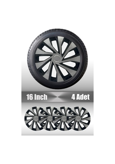 Ford Courier Connect Tourneo 16" İnç Uyumlu 4 Adet 1 Takım Gri Siyah Jant Kapağı