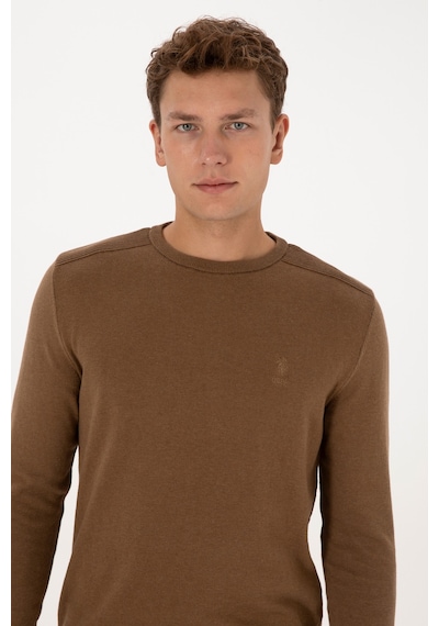 U.S. Polo Assn. Erkek Slim Fit Bisiklet Yaka Haki Melanj Basic Kazak 50307779-VR125