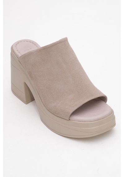 Luvishoes Nola Taş Süet Hakiki Deri Kadın Platform Topuklu Terlik Taş