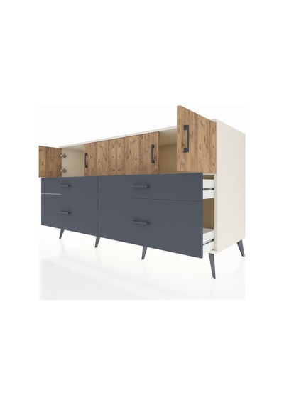 Kronos Konsol 2 Raflı 4 Çekmeceli 4 Kapaklı 176x59x99 Aytaşı-çam/ Aytaşı-çam/antrasit