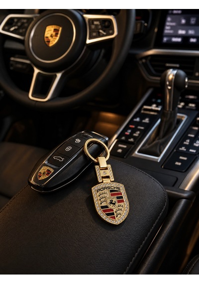 Lüks Metal Taşlı Gold Anahtarlık Porsche İle Uyumlu Gold Renk Taşlı Aksesuar Panamera Cayman 911 Cayenne