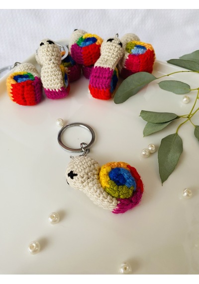 Fynbos Amigurumu Renkli Sevimli Salyangoz Figürlü Anahtarlık