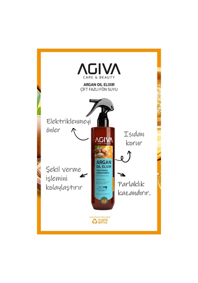 Agiva Argan Oil Elixir Onarıcı ve Isı Koruyucu ve Çift Fazlı Fön Suyu 400 ML