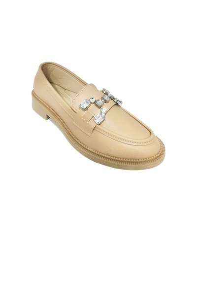 Comfort Shoes 233 Deri Trend Fashion Taşlı Kadın Babet Bej