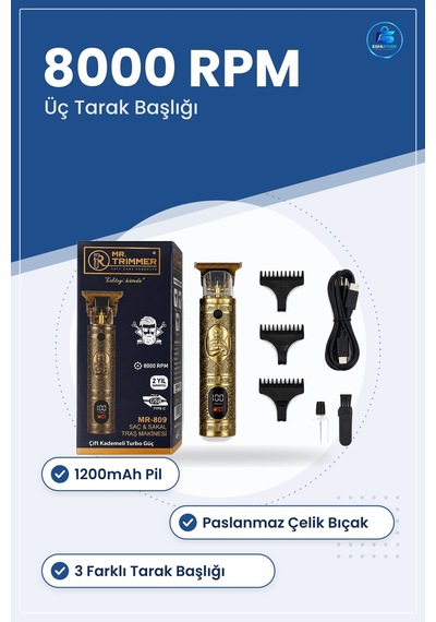 Tıraş Makinesi Usb Şarjlı Saç Ve Sakal Kesme Rpm 1200mah Altın Re
